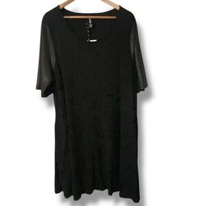 NWT Agnes and Dora Black Faux Leather Sleeves Swing Dress Whimsigoth XXXL Plus